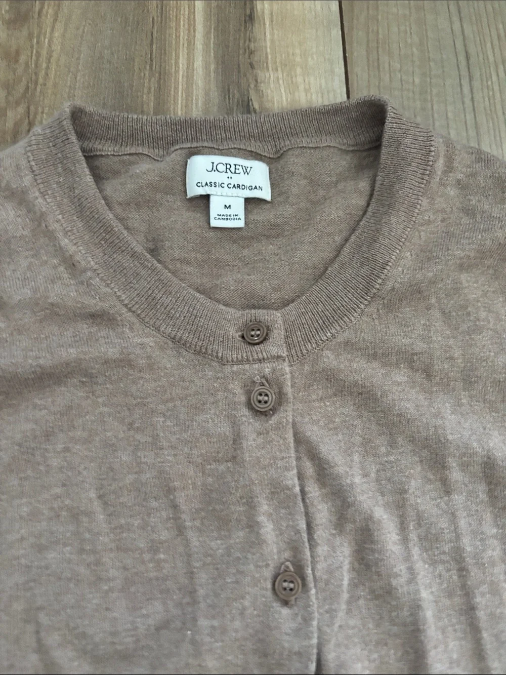 J. Crew Women's Crewneck Button-Up Cardigan Dark Beige Brown Sz M Classic Basic